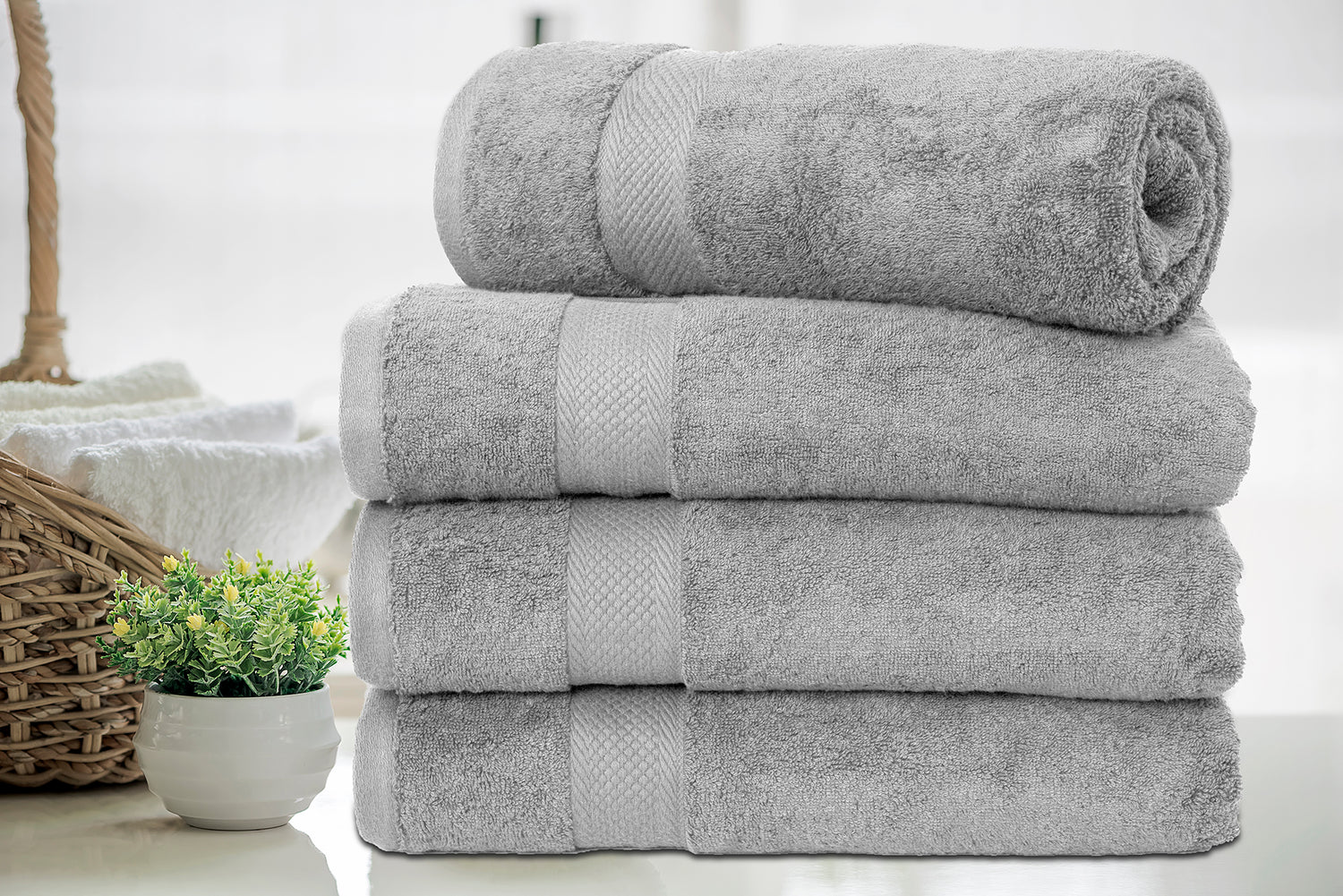 Central Park Studios Grace Textured Zero Twist Set of 4 Bath Towels in Bleached Denim, Size: 4 Pack